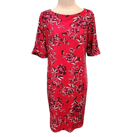 Karen Scott Botanical Printed Boat-Neck Dress Bright Red L - Picture 1 of 9